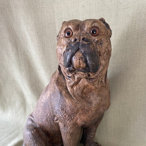 19th Century Austrian Cold Painted Terracotta Pug Dog, Life Size, Glass Eyes, Bulldog