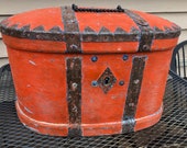 Antique 18th Century Swedish Iron Strap Coffer, Chest, with Bold Red Paint