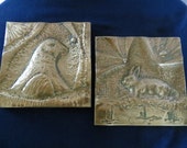 Antique Architectural Salvage Hammered Brass Folk Art Tiles