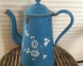 Gorgeous French Blue Porcelain Enamel Floral Coffee Pot with Provenance