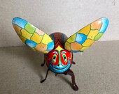Linemar Japan Vintage Wind Up Flying Beetle Toy