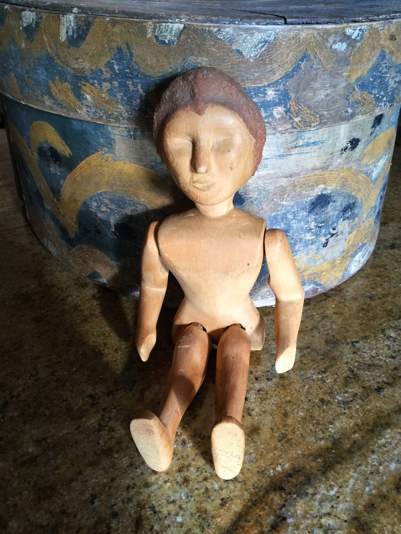 Antique Folk Art Hand Carved Wood Doll Jointed Etsy