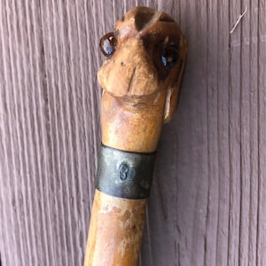 1930’s Carnival Cane Carved Folk Art Dog Head top