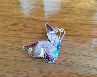Antique Sterling Silver Cloisonne Butterfly Brooch Pin
