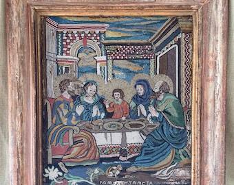 19th Century Beaded Italian Fresco, Familia Sancta, from the collection of Vito Giallo