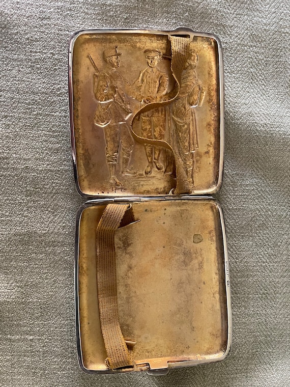 Antique WWI Repousse Silverplate Cigarette Case - image 3