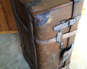 Large Antique 1850's Leather Trunk, with Labels