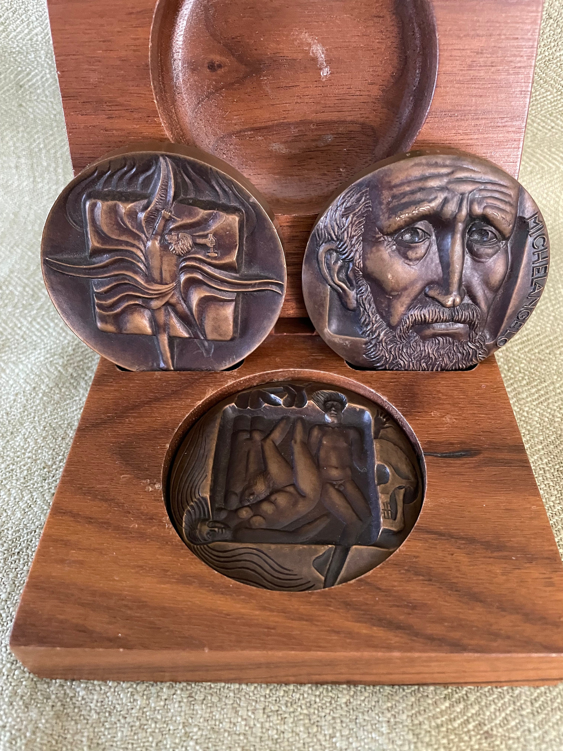 ミロアントニオ パクト ブロンズ握手彫刻 1995年 3668/3999スペイン Michaelangelo 3 Part Bronze Medal by Finnish Artist Kauko Rasanen