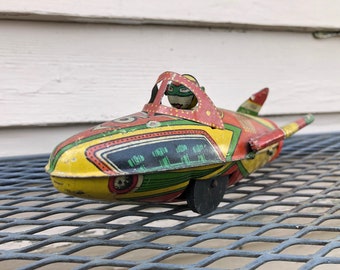 Vintage 1950’s Japan Tin Friction Kaka No. 9 Rocket Ship