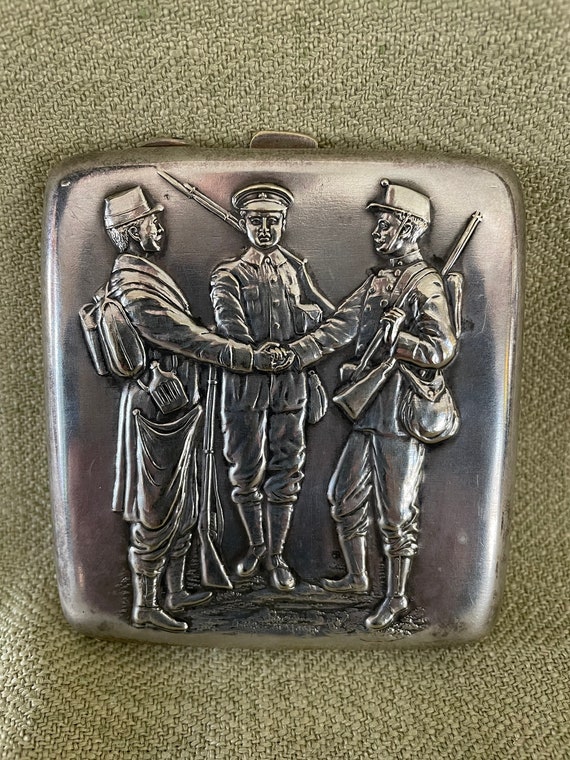 Antique WWI Repousse Silverplate Cigarette Case - image 1