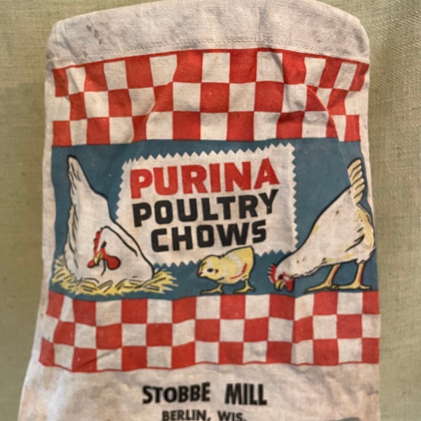 Vintage Purina Poultry Chows Canvas Clothespin Bag