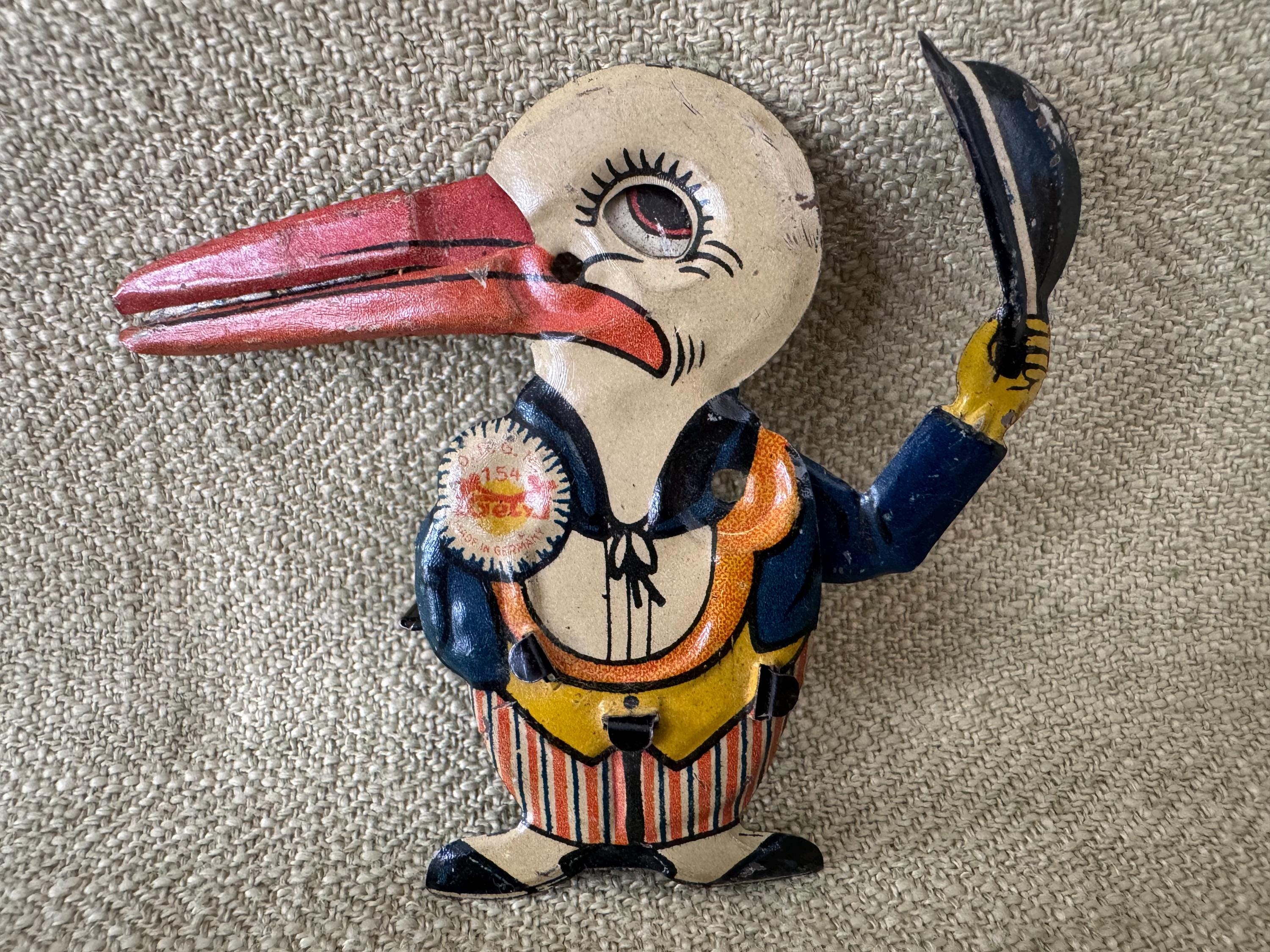 Antique German Stork Tin Clicker Toy With Baby in Beak - Etsy