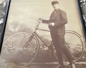 Large Antique Photo 1891 Columbia Bicycle