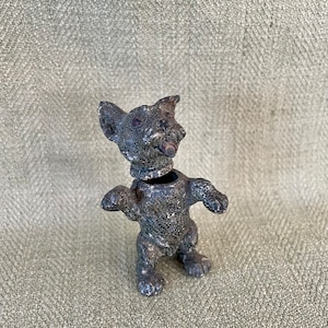 Antique Cold Painted Metal Terrier, Bobble Head Nodding Dog