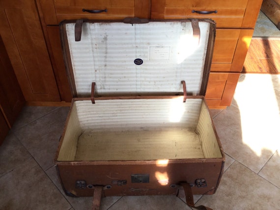 Large Antique 1850's Leather Trunk, with Labels - image 3