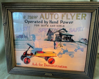 Original 1940-50 New Auto Flyer Pedal Car Advertising Lighted Sign, Animated