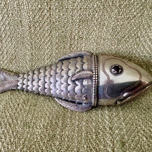 Antique Articulating Silver Fish Besamim or Spice Box, Judaica