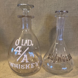 Pair of Pre Prohibition Bar Back Whiskey Bottles, Hand Blown Pinch Back