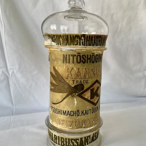 Extraordinary 1890-1910 Hand Blown Japanese Apothecary Jar with Dragonfly Label