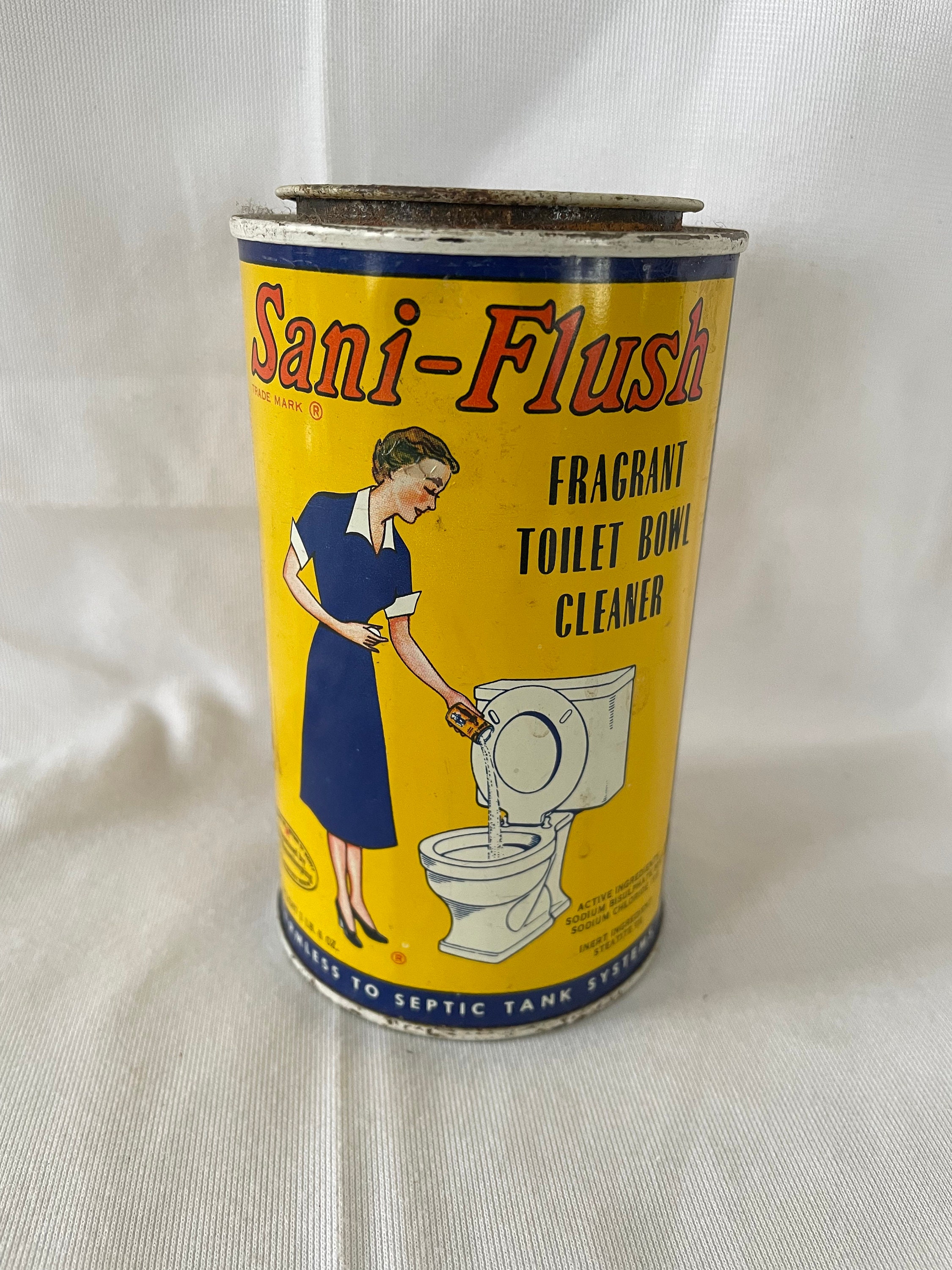 Vintage 1950's Sani Flush Poison Toilet Cleaner Can, Advertising