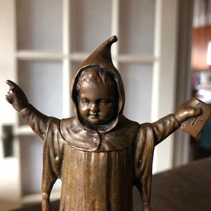 Creepy Munich Child Preacher, Antique Bronze Match Holder, Vesta Case image 7