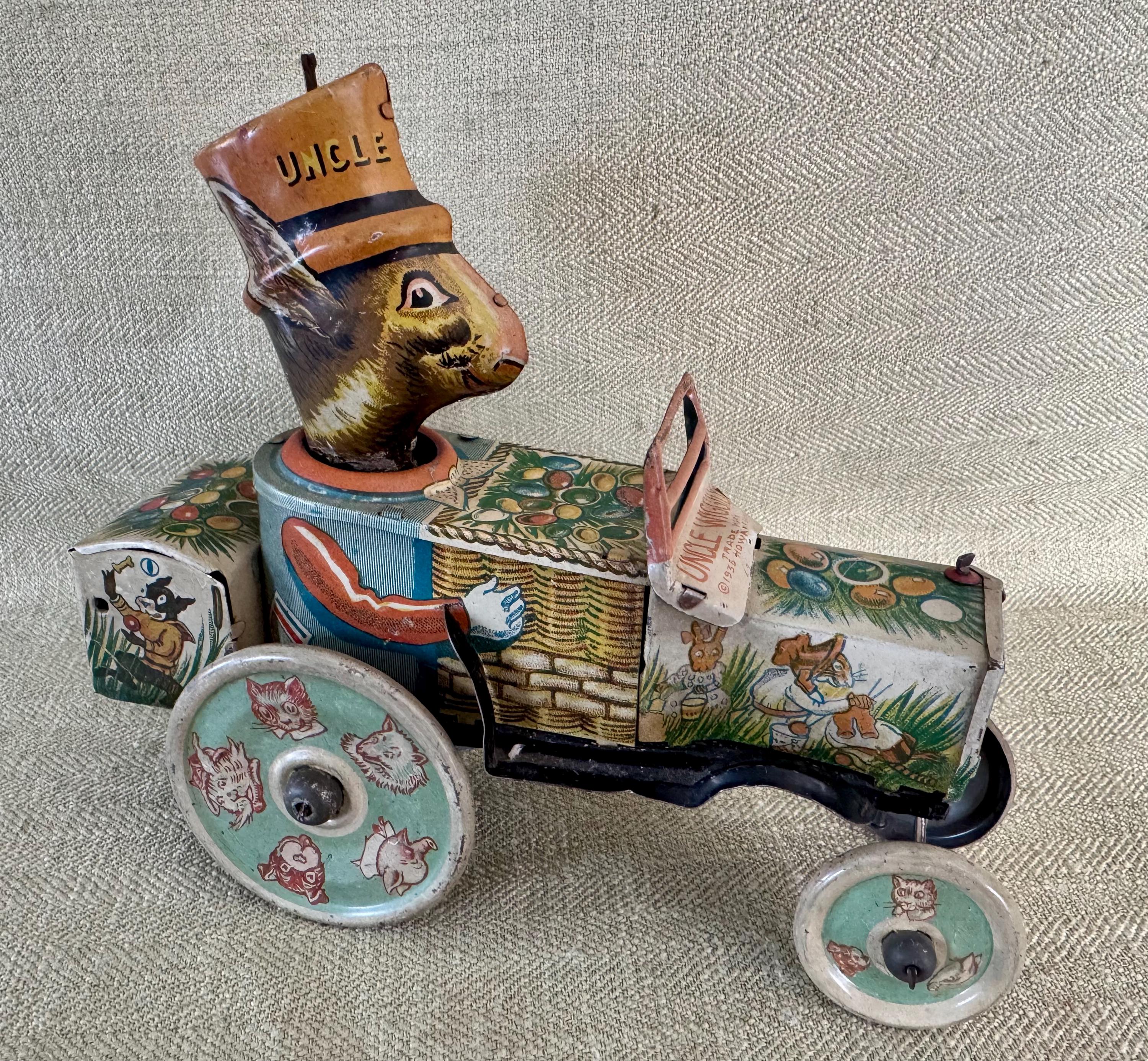 1935 Uncle Wiggly Marx Tin Toy Crazy Car With Great Graphics