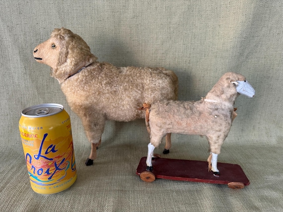Antique German Putz Sheep Lamb Candy Container and Pull Toy Antique German Putz Sheep Lamb Candy Container and Pull Toy