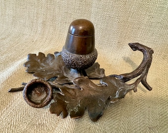 Antique 1880-90 Bronze Oak Leaf and Acorn Oil Lamp