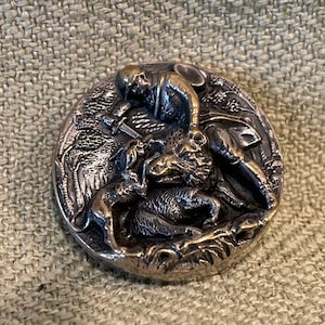 Antique Sterling Boar Hunt Button Turned into Brooch