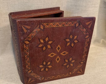 Antique Marquetry Book Shaped Box