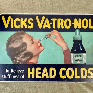 Fantástico cartel original de Vicks Vitronol Vapo Rub Apaothecary