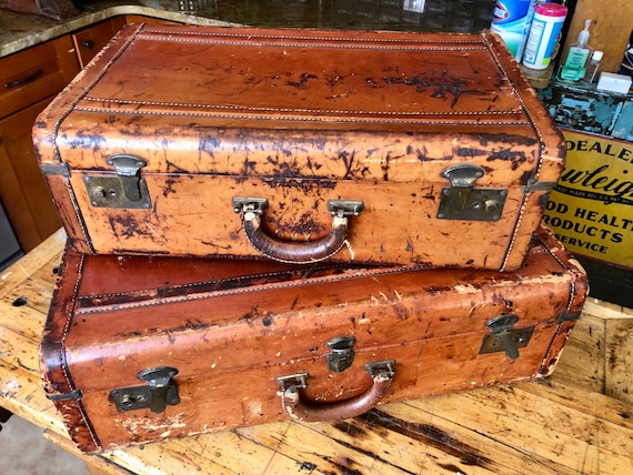 Vintage Saddle Leather Suitcase Set