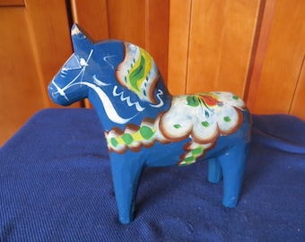 Traditional Vintage 1960's Swedish Hand Carved Painted Folk Art Dala Horse