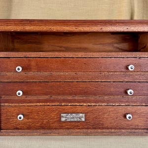 Antique 1906 Three Drawer Label Cupboard, Quartersawn Oak