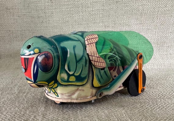 Vintage 50's Wind up Grasshopper Tin Toy - Etsy