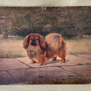 Wonderful Pekingese Folk Art Painting By Listed Artist N.Roberts 1934