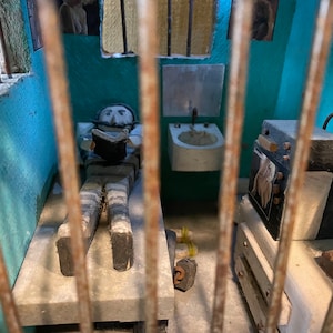 Vintage Outsider Folk Art Jail Cell Diorama, Prison Art