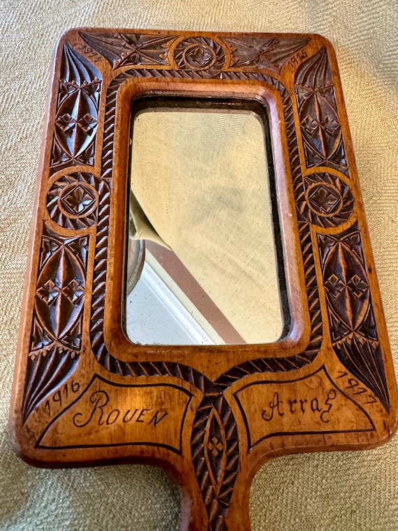 Antique WWI Prisoner of War Folk Art Chip Carved Hand Mirror - Etsy