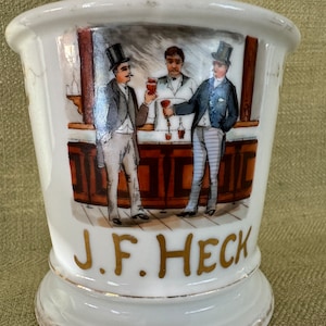 Edwardian Shaving Mug with Bar Scene and Dapper Gentleman