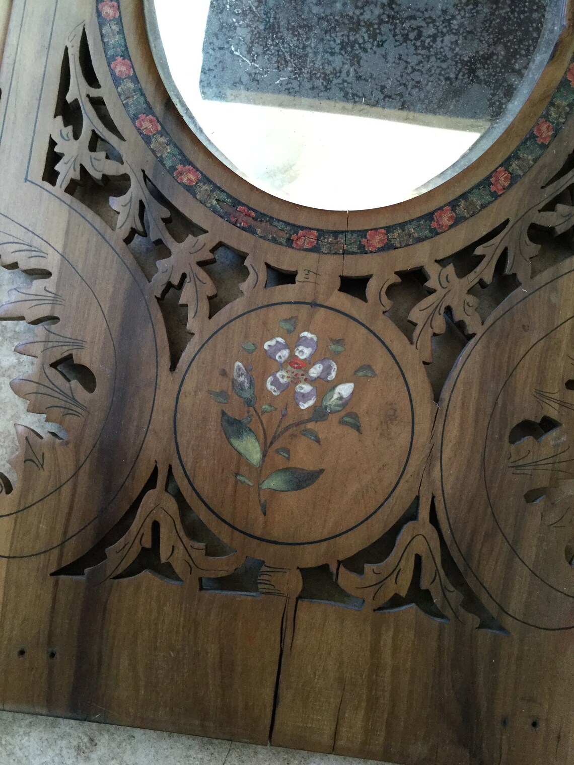 Antique Danish Tri Fold Shaving Mirror Lattice Work Etsy