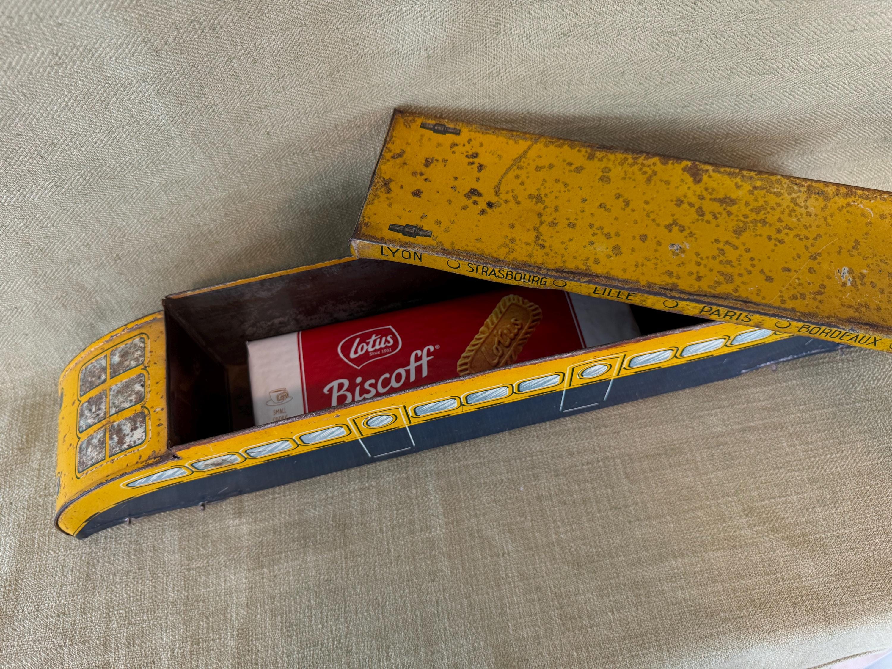 RARE BOITE TOLE recouverte papier biscuits lu lefevre utile ca 1900 EUR