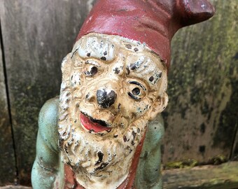 Rare Metal Moss Mfg. 1930's Cast Iron Gnome, Penny Bank