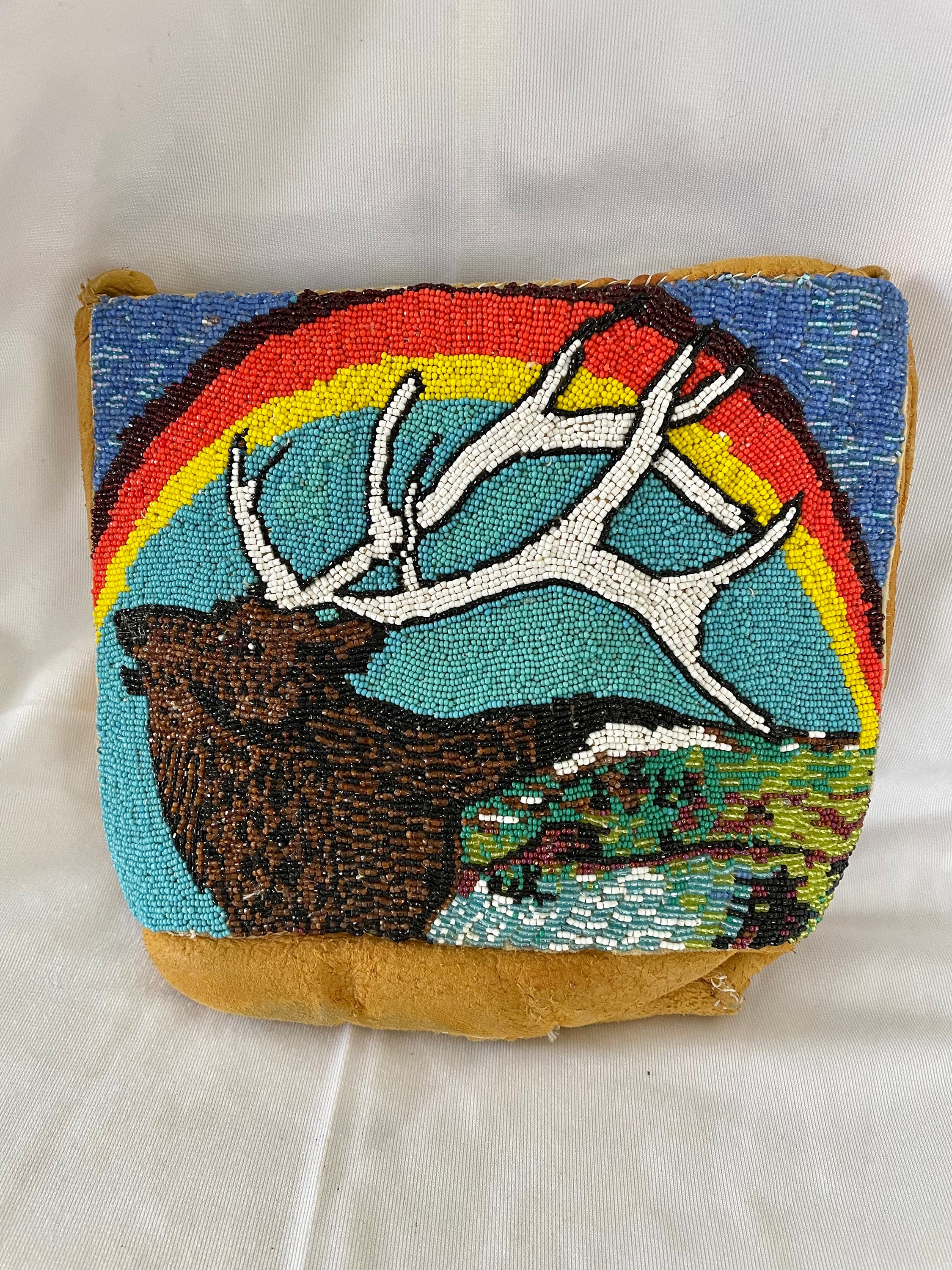Yakima Beaded Pouch With Elk and Rainbow, Native American Indian