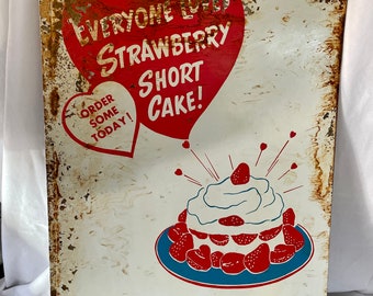 Vintage 1960’s Grocery Store Sogn, Bakery Sign for Strawberry Shortcake