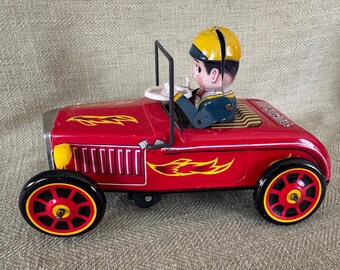 新品★ ジャイブ ランニング ビンテージ FUCT バズトーン ハウスオブペイン Vintage Japan Tin Friction Bump N Go Hotrod Toy Car, Original Box