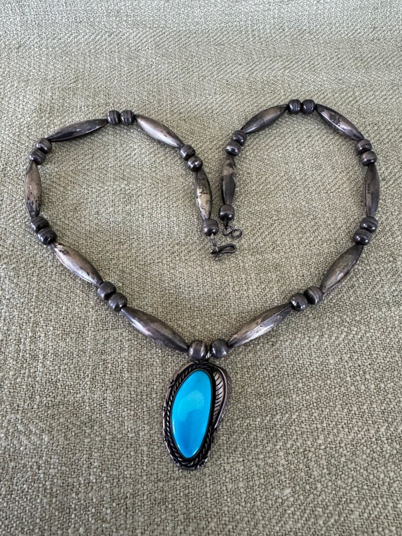 Vintage Navajo Silver and Turquoise Necklace and … - image 6