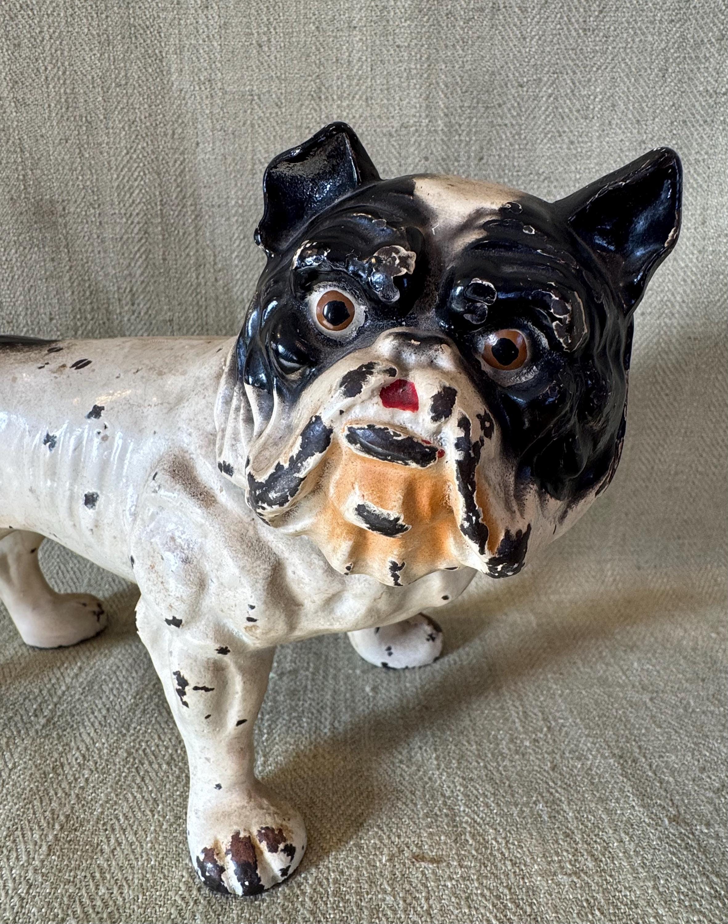 Antique Hubley Cast Iron Bulldog Doorstop, Black and White Version