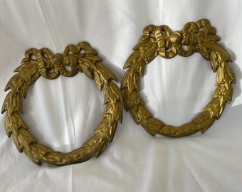 Large 19th Century Gilded Iron Ormolu Architectural Wreaths, pair