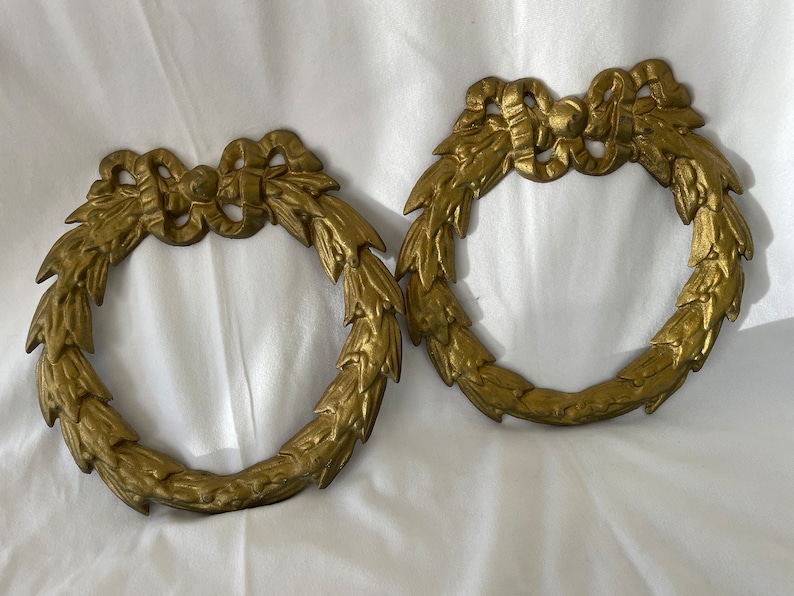Large 19th Century Gilded Iron Ormolu Architectural Wreaths, pair image 1