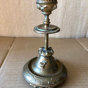 Antique Victorian Brass Candlestick with Bugs, Beetles, insects